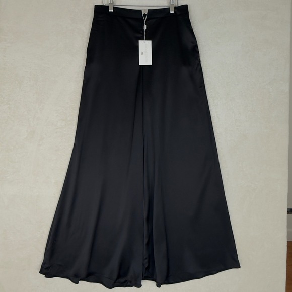 Caroline Constas NWT Black Wide Leg Palazzo Pants Size M Satin Minimalist - Picture 2 of 11